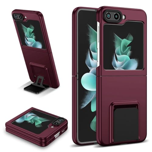 Coque Samsung Galaxy Z Flip 5 antichoc avec support rigide amovible rouge vin