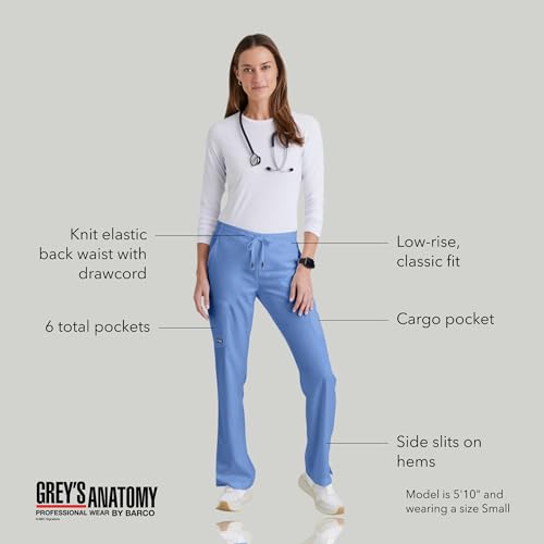 BARCO Grey s Anatomy Classic Mia Scrub Pant for Women Ciel Blue, 6-Pocket Low-Rise Straight Leg Bottoms with Natural Stretch, Soil Release Fabric, and Super-Soft Finish XL, Regular Fit