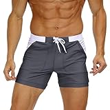 KEFITEVD Boardshorts Herren Eng Slim Fit Badepants Kurz Badeshorts Stretch Bade-Boxer Patchwork mit Taschen Leicht Strandhose Casual Shorts Grau 34