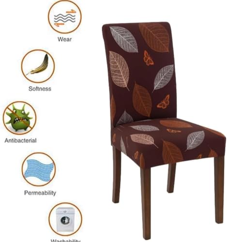Image of Homerz Premium 6 Seater Dining Table Cloth with 6 Dining Chair Covers,Elastic Fitted Chair Slipcovers, Printed Polycotton Fabric, Table Cloth Size 60x90 inch (Maroon Leaf)