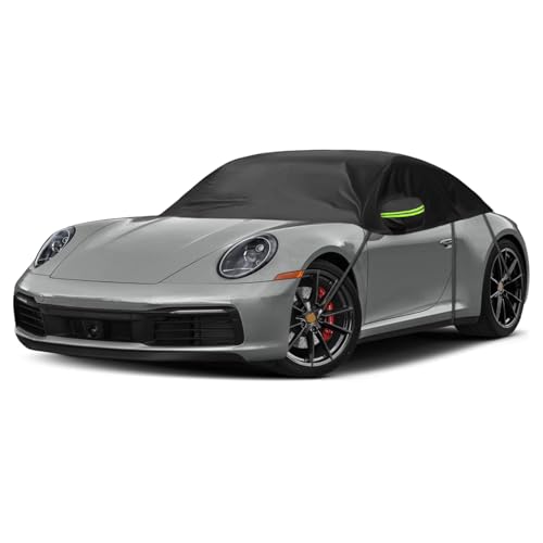 Image of Custom-fit Soft Top Roof Protector for Porsche 911 Carrera 4S /Turbo /Carrera 1999-2024, 6 Layers All Weather Waterproof Half Car Cover with Windproof Strap & Metal Hooks for Sun Snow Rain Protection