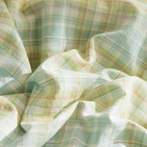 Image of EAVD Gingham Duvet Cover Queen Multicolor Soft Washed Cotton Reversible Grid Plaid Duvet Cover Set with 2 Pillowcases Modern Farmhouse Gingham Bedding Set with Zipper Closure