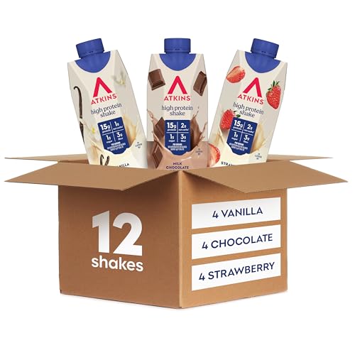 Image of Atkins Best Sellers Protein Shake Variety Pack, Strawberry, Vanilla and Milk Chocolate Flavored Protein Shakes, 15g Protein, 3g Fiber, GLP-1 Friendly, 12 Count