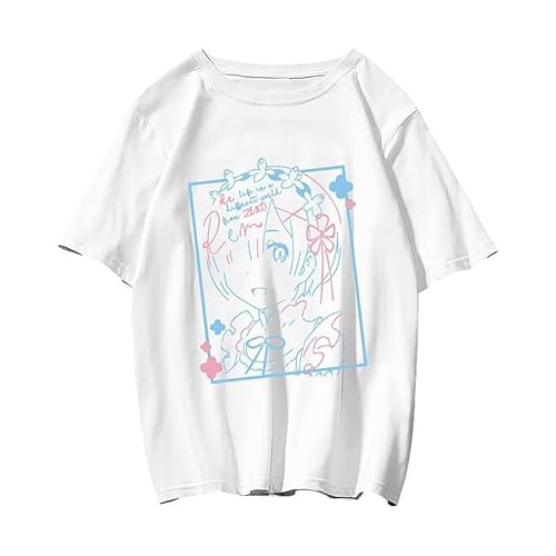 SHITOU レム Re:ゼロから始める異世界生活 tシャツ リゼロ エミリア 半袖 夏服 丸首 綿 カジュアル 男女兼用 誕生日 プレゼント 贈り物 アニメかっこいい グッズ 萌グッズ