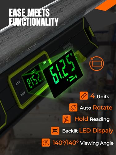 Image of Mecurate 16-Inch Digital Level, Portable Electronic Angle Finder with Backlit Display, ±0.1 Accuracy, Magnetic Base, 4 Measurement Units, Compact Torpedo Smart Level Tool for DIY & Professional Use