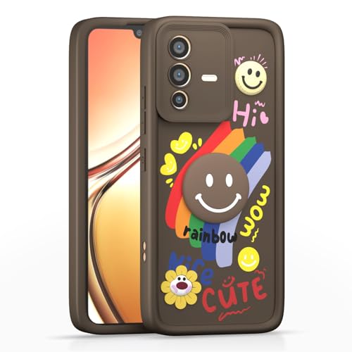 Image of Pikkme Back Cover for Vivo V23 5G | Soft Silicone| Cute Rainbow Smile & 3D Cartoon Flower Design | Shockproof Raised Camera Protection Bumper Case (Brown)