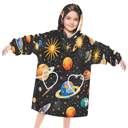 Wearable Blanket Hoodie for Kids, Enchanting starry sky Fleece Sweatshirt Blanket Oversized Blanket Sweatshirt with Pocket Flannel Warm Hooded Blanket 6-10 Year Old Girl Boy Gift, One Size
