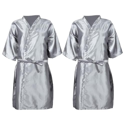 Salon Barber Capes para Clientes, 2 piezas, Bata Gris Plata con cierres a presión, Delantales transpirables para corte y tinte de cabello en salones profesionales