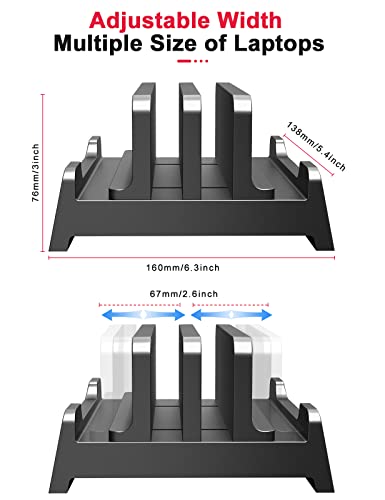Meatanty-Vertical-Laptop-Stand-with-Larger-Dock-63-x-54-inches-Plastic-Dual-Slot-Adjustable-Vertical-Laptop-Holder-Desktop-Stand-Fits-All-MacBookSurfaceHPDellChrome-Book-Up-to-173-Black