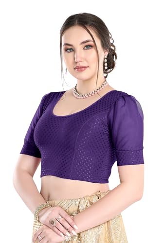 Image of FINESTFIT Stay On Trend Fashion 100% Cotton Readymade Blouses for Women,Round Neckline with Organza Balloon Sleeves.