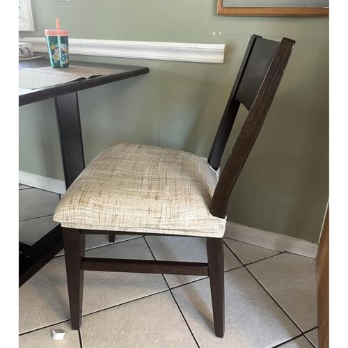 Image of Stretch Dining Chair Seat Covers Set of 6, Soft Removable Washable Seat Covers for Dining Chairs, Dining Room Seat Cover Protector (Rear-Covered, Beige Linen-Look Print)