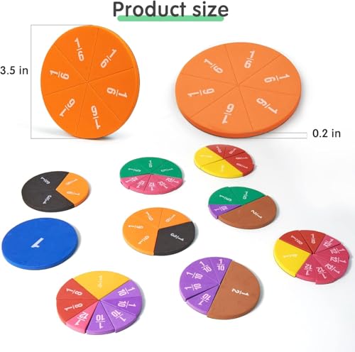 Image of 4 Pack Magnetic Fraction Circles 204 pcs Fraction Bars Set | Rainbow Math Manipulatives Learning Toy for Preschool Elementary School Classroom Educational Kit