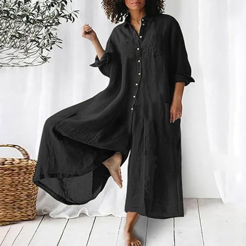Generic Loose Fit Pants for Women Fall Summer Linen Straight Leg Plain Long Leg Overalls Pants Rompers Women 2024 Fashion2