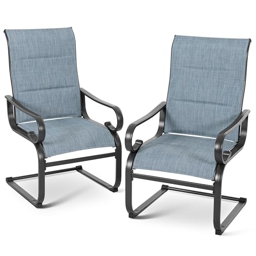 NUU GARDEN Padded Textilene Patio Dining Chairs Set of 2, C-Spring Patio Chairs with Curved Armrests, Powder-Coated Metal Frame Patio Furniture for Backyard Garden Poolside Lawn, Blue and Black
