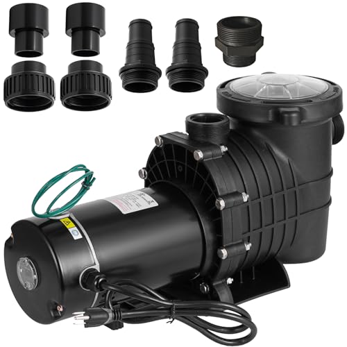 Enrienn 1.5 HP Pool Pump 110 V/220 V Swimming Pool Pump 6500 GPH In/Above Ground Pool Pumps 1100 W Powerful Self Primming Pump for Residential/Commercial Pools