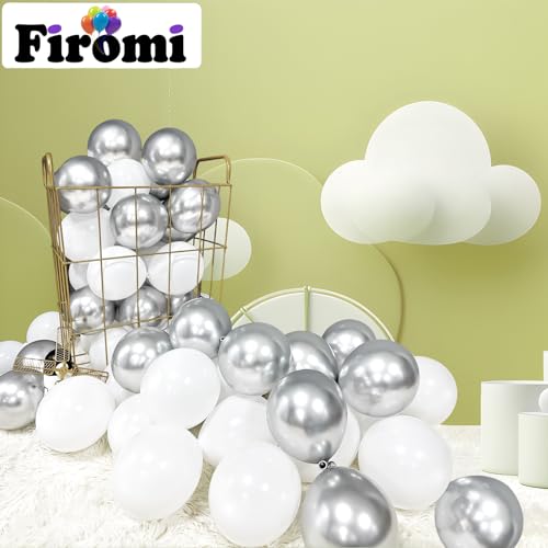 Image of Firomi Small White Balloons 5inch 100 Pack Thicken Latex (with 2 Ribbons) | Premium , Thickened, Durable, Round after inflation for weddings, birthdays, and various celebrations