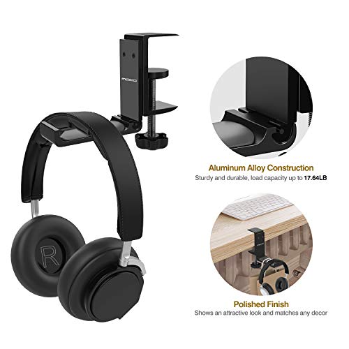 Moko Headphone Stand, Universal Aluminum Foldable Headphone Hanger Adjustable Headset Holder Clamp Mount Desk Hook Holder For All Headphone Sizes, Sennheiser, Audio-Technica, Ps5 Gaming Headset- Black #TOP4