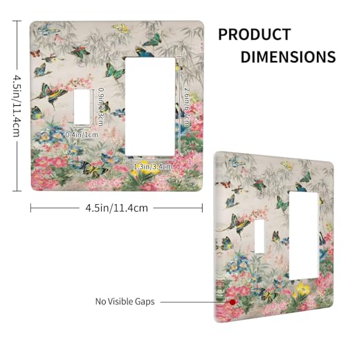Decorative Outlet Covers Boho Wildflowers Butterfly Rustic Blue Pink Flowers 2 Gang 1 Gang Wall Plate Cover Single Toggle Rocker Combo Light Switch Cover Plate Face Plate for Home Decor