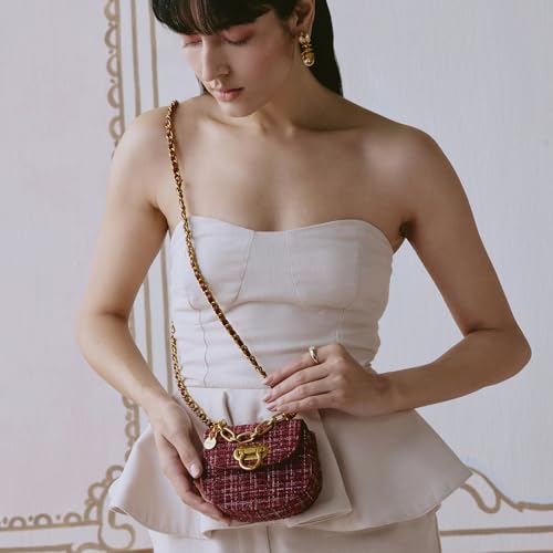 Image of Miraggio Fate Micro Crossbody Bag For Women | Tweed Texture Mini Sling Bags With Detachable Chain | Gift Items For Women