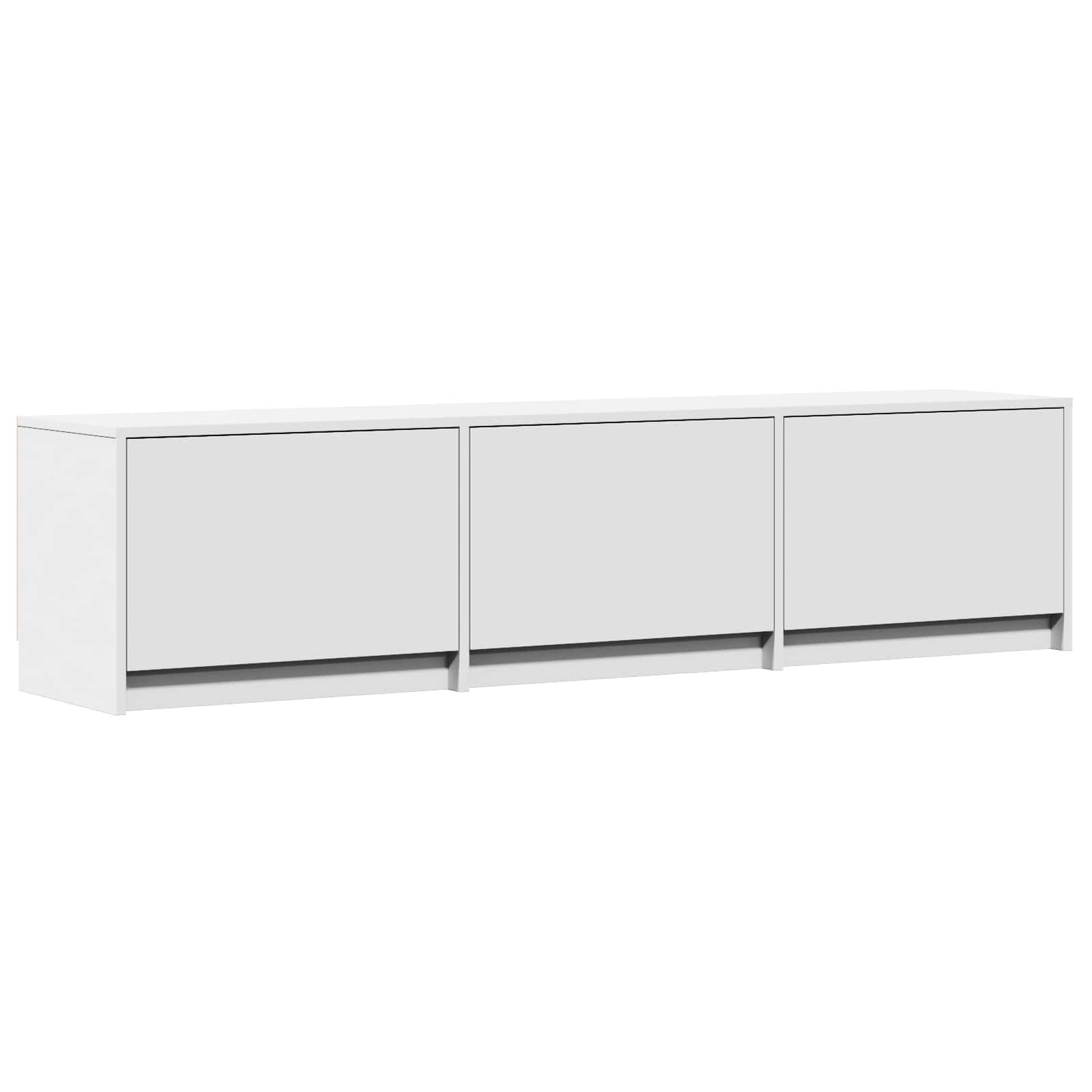 Szafka pod telewizor z oświetleniem LED, 165 x 34 x 40 cm, biała, z materiału drewnopochodnego, nowoczesna niska szafka do salonu, konsola medialna, zarządzanie kablami, schowek, meble TV