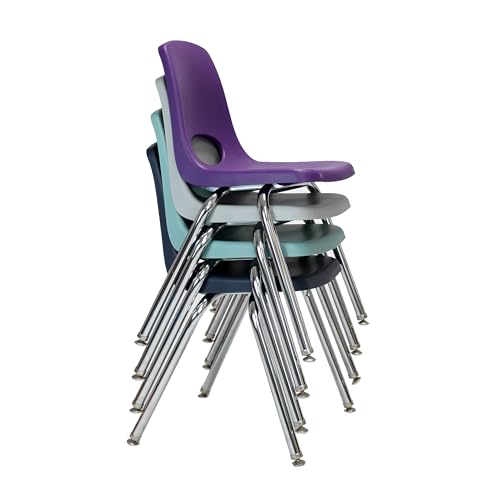Image of FDP 16 inch School Stack Chair, Stacking Student Seat with Chromed Steel Legs and Nylon Swivel Glides For In-Home Learning or Classroom - Contemporary /Purple (4-Pack), 14008-CTPU