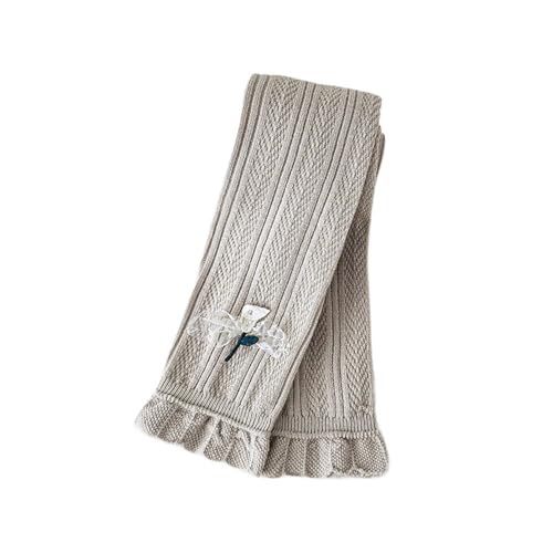 Toddler Girls Knit Tights Elastic Waist Seamless Solid Ruffle Footless Bottoms Trouser with Bow