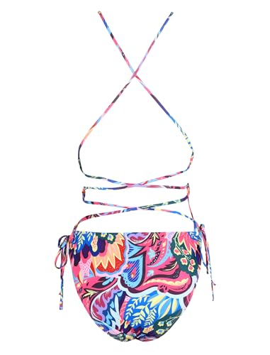 Image of ZAFUL Women Plunging One Piece Swimsuit Backless Cross Tie High Cut Thong One-Piece Bathing Suit