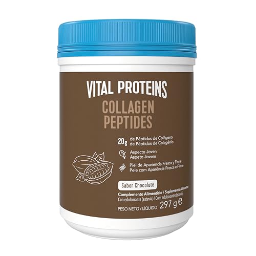 Vital Proteins Péptidos de Colágeno, complemento alimenticio en polvo, colágeno hidrolizado (Tipo I, III), sabor cacao, para la piel, cabello, uñas, sin gluten, 20 g por dosis, 297g