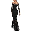 LALAGEN Women's Floral Lace Long Sleeve Off Shoulder Wedding Mermaid Dress Black XL