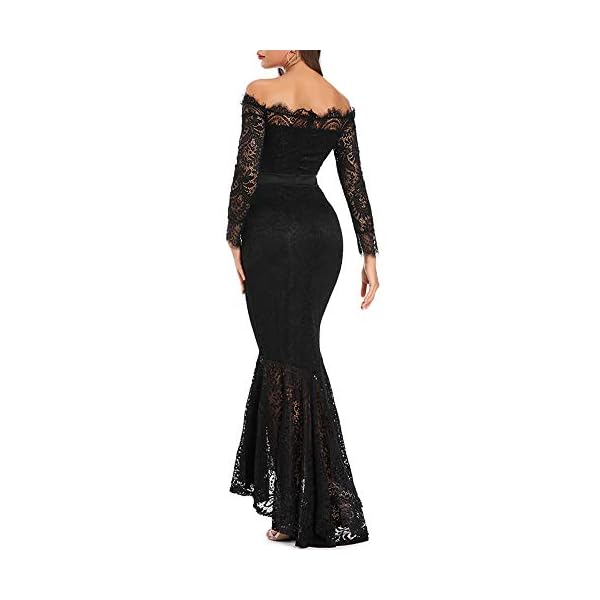 LALAGEN Women's Floral Lace Long Sleeve Off Shoulder Wedding Mermaid Dress Black XL