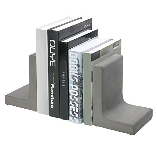 MyGift Cement Gray Decorative Bookends for Heavy Books, Modern L-Shaped Concrete Book Holders, 1 Pair