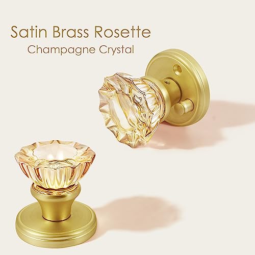 Shiny Handles Champagne Glass Door Knobs,Privacy Crystal Door Knobs Interior Satin Brass/Brushed Gold Door Knob With Lock #TOP1