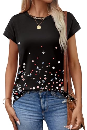 Image of Alaroo Womens Summer Tops Short Sleeve Shirts Crew Neck Cute Trendy Tunic Blouses (S-3XL)