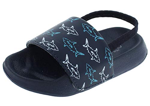 Capelli New York Toddler Boys Faux Leather Shark Print Slide Navy
