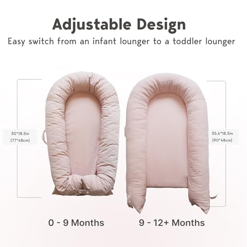 Image of Deluxe Infant Lounger, Baby Nest Cover for Baby Girls & Boys, Newborn Essentials for Baby 0-12 Months, 100% Cotton (DustyRose)