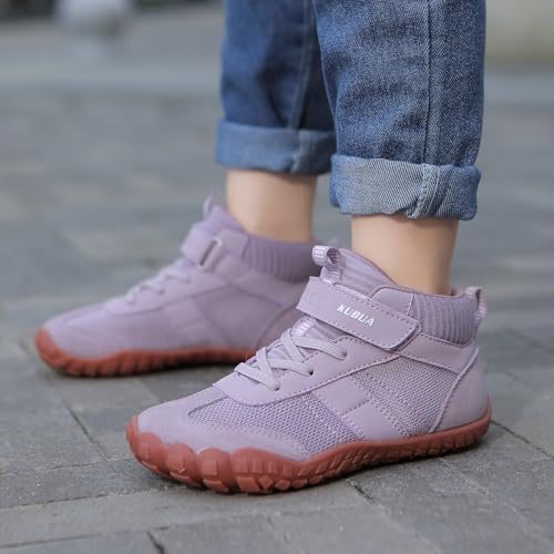 Image of KUBUA Kids High Top Barefoot Shoes Boys Girls Minimalist Zero Drop Sneakers | Wide Toe Box, Padded Collar for Ankle Support, Non-Slip, Hiking, Tennis, Walking, School, Wrestling, Gym, Little Kid, Big Kid