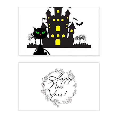 Tarjeta de felicitación de Año Nuevo temática con castillo de Halloween e interior personalizable