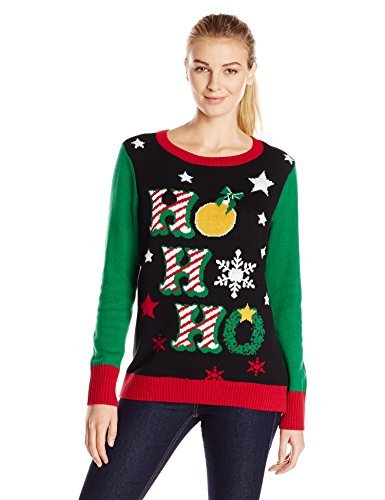 Ugly Christmas Sweater Women's Ho Ho Ho Light-Up Crew-Neck Pullover Sweater