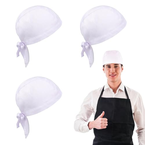JEYORZY 3 PCS Toque de Chef, Toque de Chef Cuisinier, Bandana Chef Ajustable en Polycoton, Chapeau Bandana Chef de Cuisine,Chapeau de Travail Unisexe Idéal...