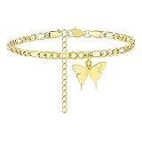 Gold Plated Ankle Bracelets for Women Initial Gold Anklets Butterfly Anklet for Women Teen Girls Gif