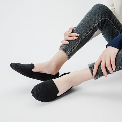 Image of Veittes Women's Wide Width Flats Shoes,Comfortable Breathable Casual Slip on Round-Toe Knitted Dressy Ballet Flats