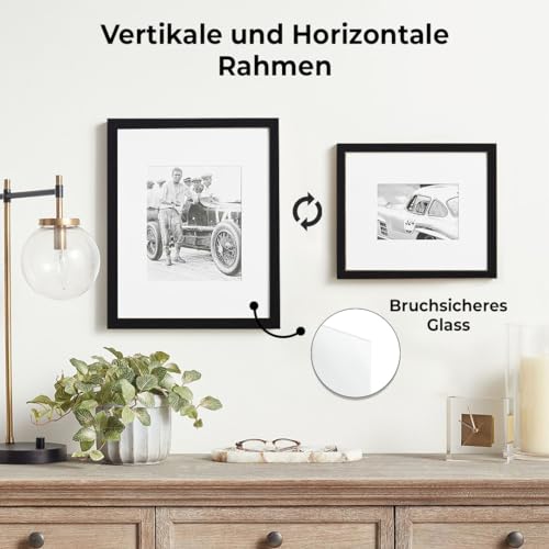 JCNORD Schwarzer MDF Holz Bilderrahmen 15x20 cm mit bruchsicherem Acrylglas | Moderner Fotorahmen für Wände und Tische