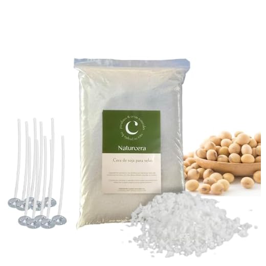 NATURCERA - Cera de Soja para Velas 2 kg, Incluye 10 mechas, en Polvo, para Fabricar Velas100% Natural y 100% Soja, Excelente Combustión, Superficie Lisa y sin Grietas, Origen Vegetal, Color Blanco,