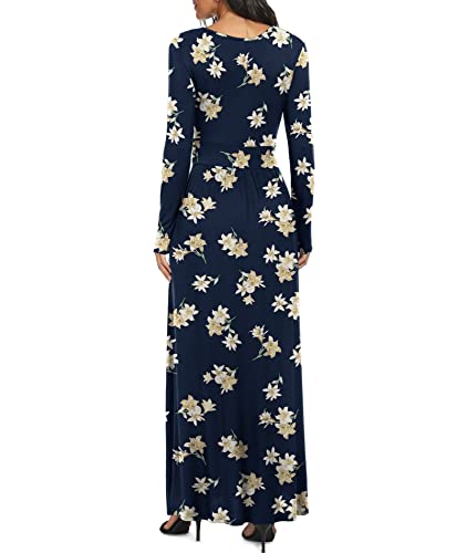 Image of LILBETTER Women Long Sleeve Deep V Neck Loose Plain Long Maxi Casual Dress