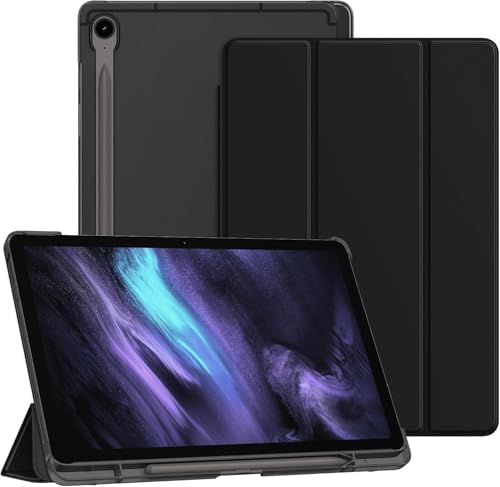 Image of MOCA Case for Samsung Galaxy Tab S10 Plus / S9 Plus 12.4-Inch, Translucent Back Tri-Fold Stand Cover, Supports S Pen Charging, Auto Wake /Sleep, Protective PU + PC Tablet Case (Black)