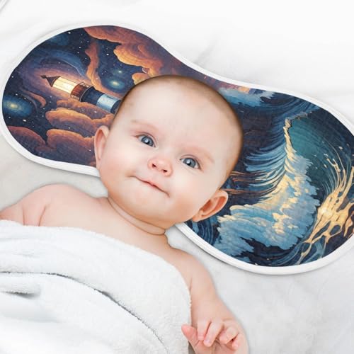 Coastal Lighthouse Nightfall Azure Baby Burp Cloths Muslin Burp Cloths Soft Burp Cloth Burp Rags Cotton Burp Clothes Absorbent for Newborn Girl Unisex Boy 1 Pack 22x11 Inches4