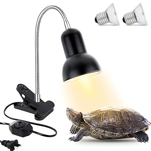 Reptile Heat Lamp, Clamp Lamp for Aquarium Adjustable Light and Temperature with Holder UVA UVB Basking Lamp with 360Â°Rotatable Clip for Turtle Snake Aquarium(2 Pack 50 W Lamp Bulb Include)