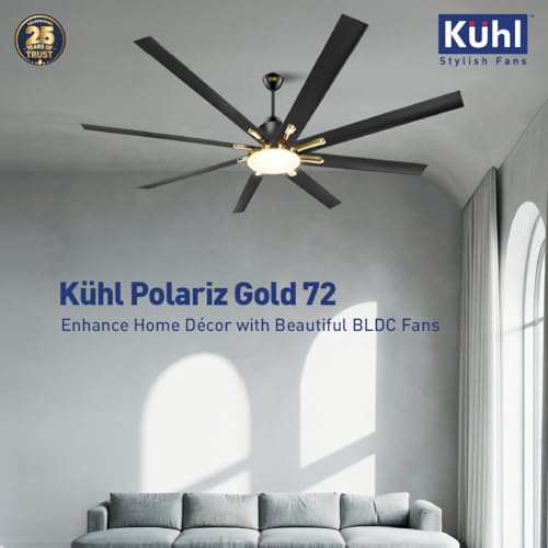 Image of KUHL Polariz Gold 72 1800mm Stylish 65% Power Saving BLDC Ceiling Fan With Remote |Down Light|Low Noise| IoT -Operate via Mobile & Alexa |Reverse Mode|Free Installation |Black