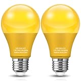 DORESshop Yellow Light Bulbs, Bug Lights for Outside, A19 Bug Light Bulbs 9W (60 Watt Equivalent) Amber Porch Light Bulb, Non-Attracting, E26 Base, Ideal for Patio, Backyard, Not-Dimmable, 2 Pack