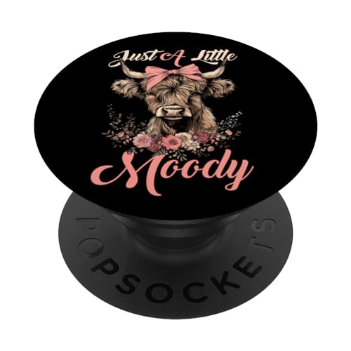 Highland Cow Just A Little Moody Flower Funny Farm Farmer PopSockets Adhesive PopGrip